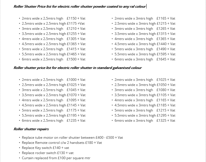 Roller Shutter Price Guide
